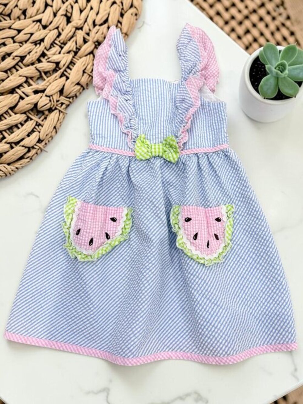 Blueberi Boulevard Size 3T Watermelon Seersucker Dress